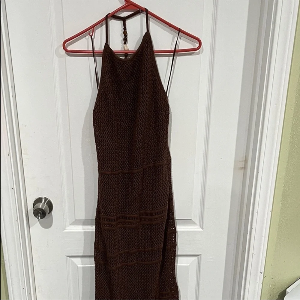 Abercrombie and Fitch brown beaded crochet maxi dress seashell beach NWT boho